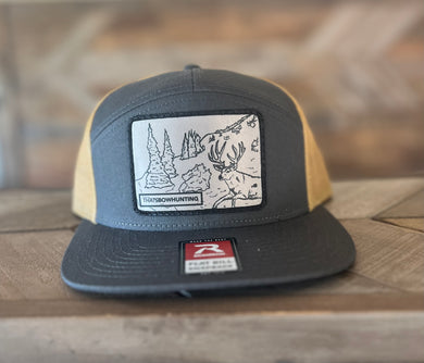 Charcoal/Old Gold | Richardson 168 7P Trucker Snap Back | Mule Deer Basin Chasin Patch