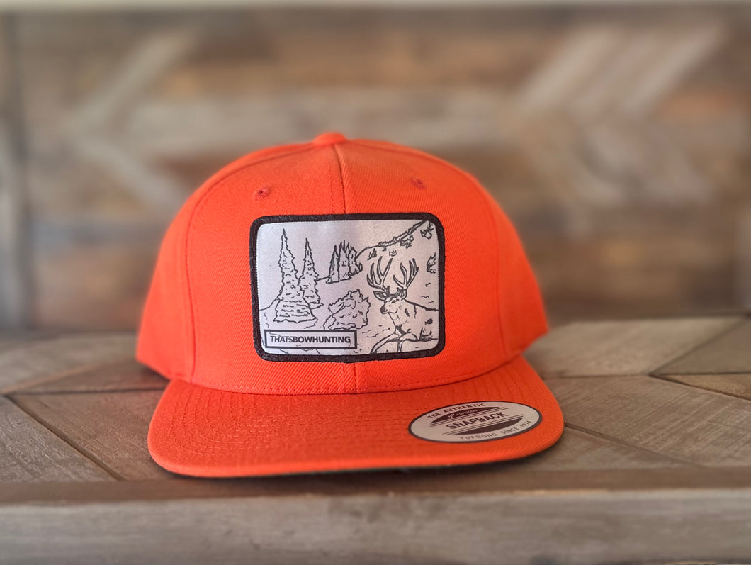 That's Bowhunting | Hunter Orange 5P Trucker snap back | Mule Deer Basin Chasin Patch |